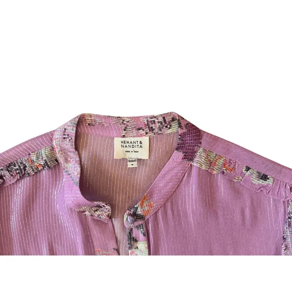 Hermant & Nandita Mavi Kaftan Dress Orchid Purple w/Metallic Thread & Details -M - Picture 6 of 11